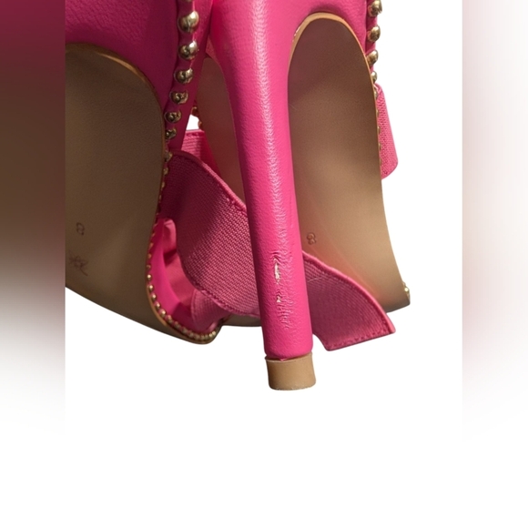 BCBGeneration Elegant Pink Twist Strap Ankle Open Toe Studded Heels Size 8 - Picture 6 of 9